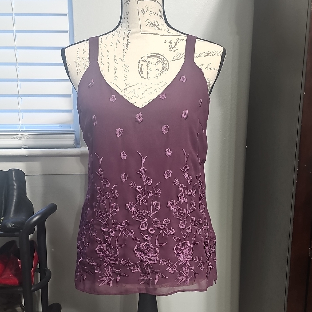 White House Black Market Purple Embellished Sleeveless Camisole